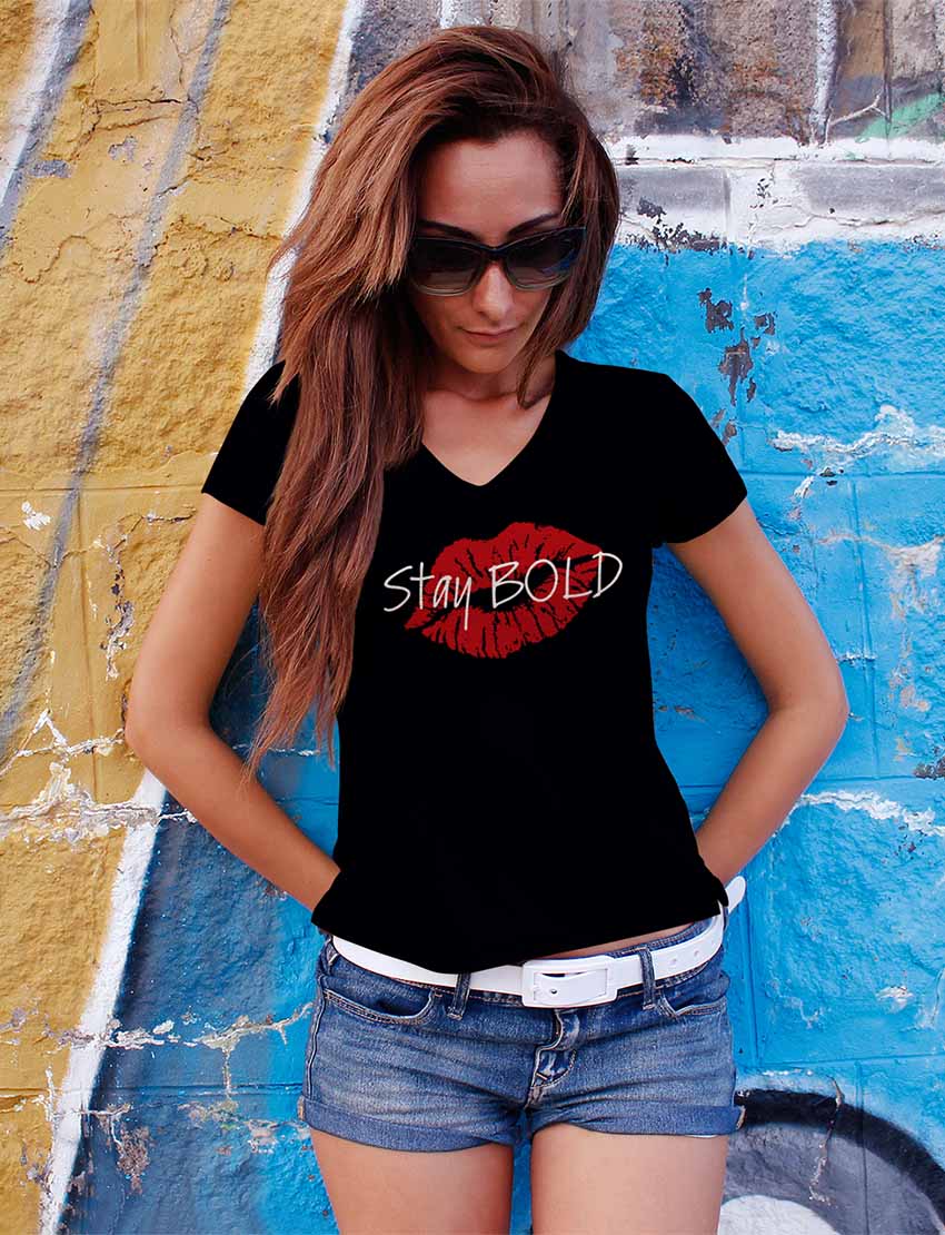 Women's V-Neck Lips Design