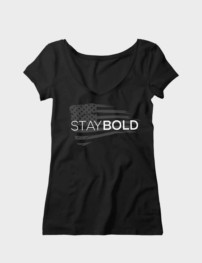 Women's V-Neck Grey Flag Design